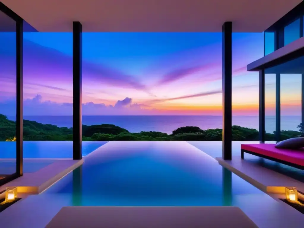 Villa de lujo frente al mar con vistas panorámicas y diseño moderno en atardecer vibrante Inversión inmobiliaria en el Caribe: lujosa villa frente al mar con arquitectura moderna, piscina infinita y atardecer vibrante