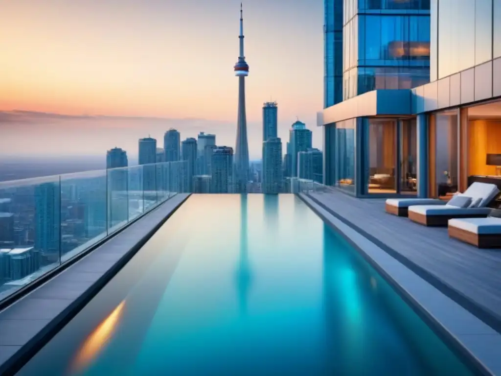 Condominio de lujo en Toronto con vistas a la CN Tower Inversión inmobiliaria en Canadá: lujoso complejo de condominios con piscina infinita en Toronto