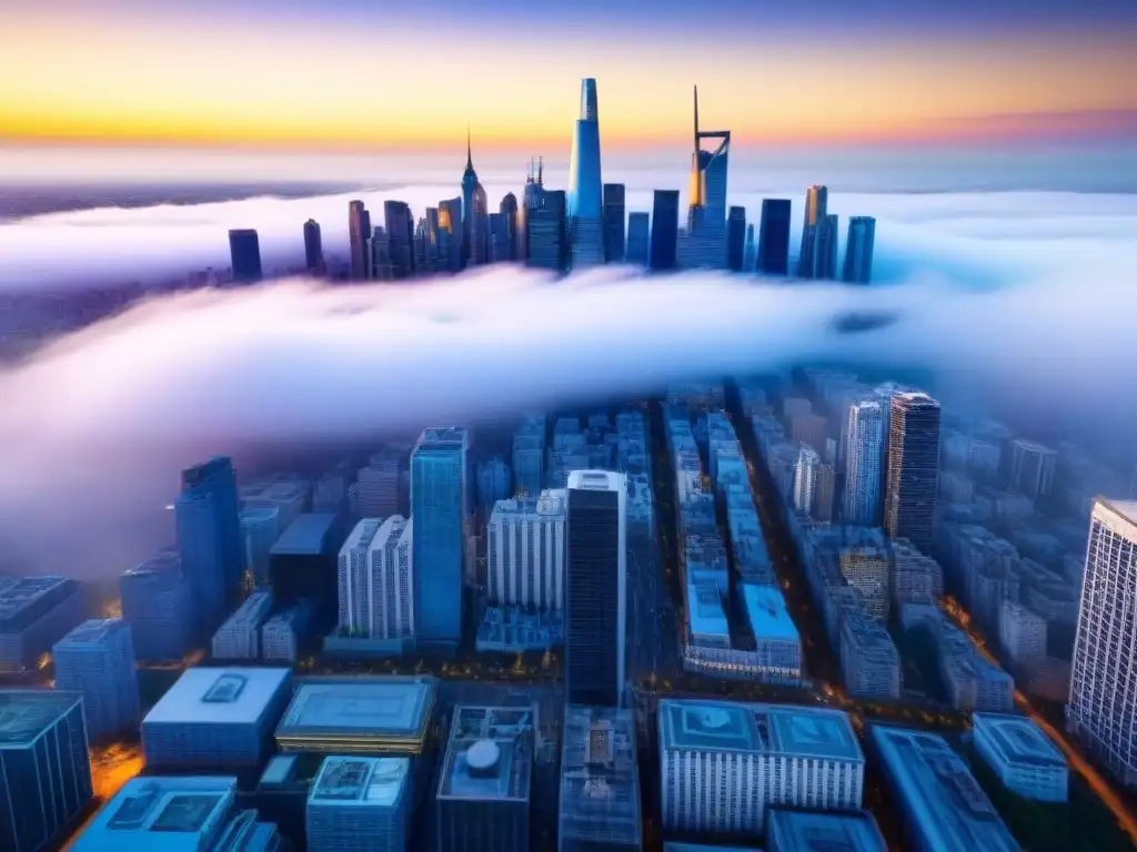 Metrópolis dinámica: inversión inmobiliaria global Inversión inmobiliaria en mercado internacional: Vista aérea de una ciudad dinámica con rascacielos modernos y edificios históricos, simbolizando crecimiento y oportunidad