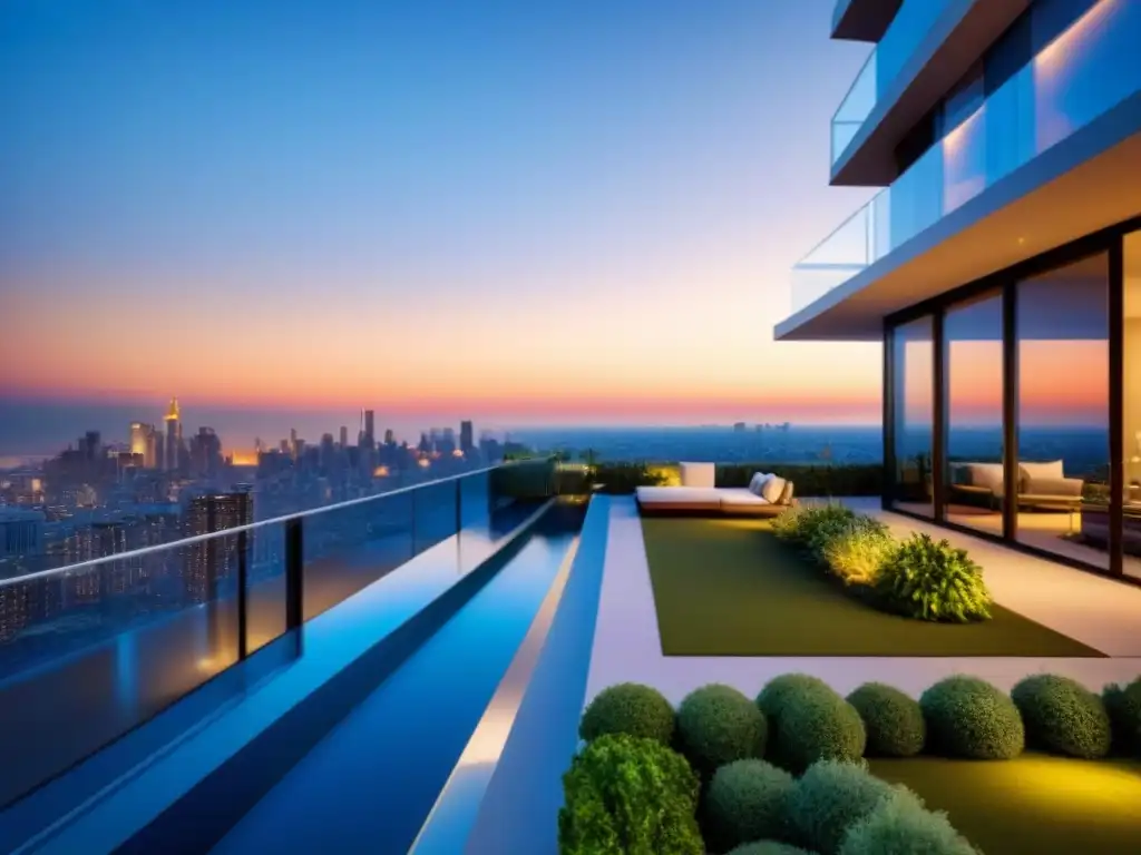 Condominio de lujo con jardín en azotea y vistas a la ciudad Inversión inmobiliaria en mercados consolidados: joya urbana con fachadas de vidrio y jardín en la azotea