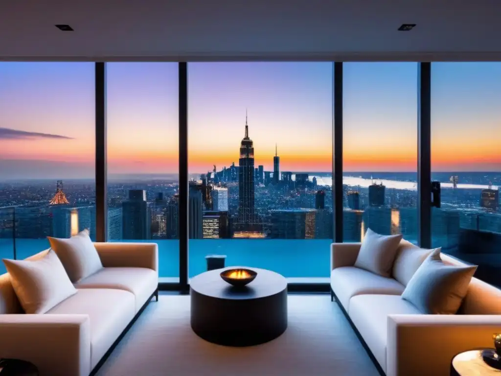 Exclusivo penthouse moderno con vista panorámica al atardecer Inversión inmobiliaria en mercados consolidados: penthouse moderno y lujoso con vista a la ciudad al atardecer