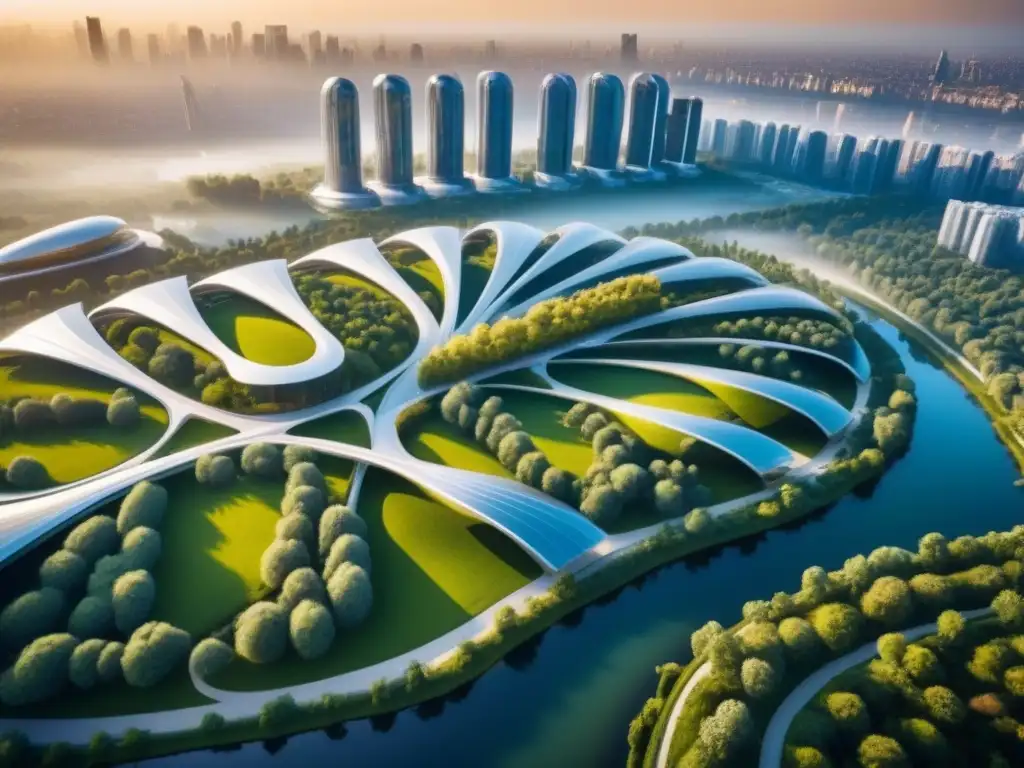 Innovación arquitectónica y naturaleza: ciudad futurista Inversión inmobiliaria en mercados no convencionales: Ciudad futurista con arquitectura innovadora y diseño sostenible