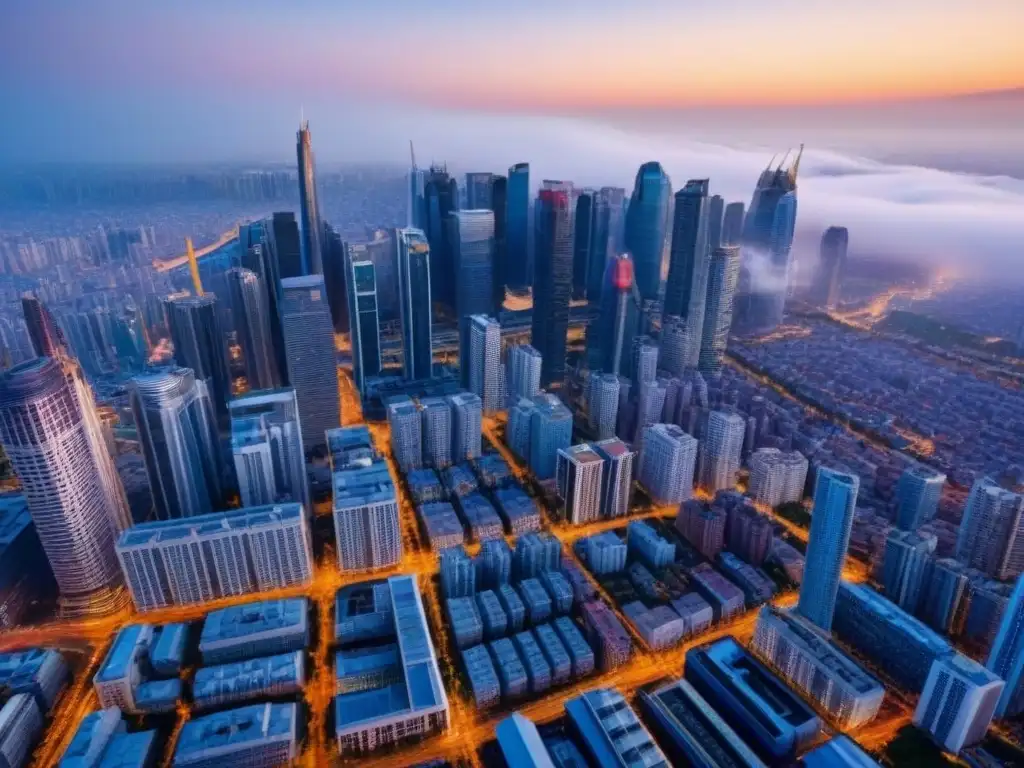Vista aérea impactante de ciudad en crecimiento: inversión global Inversión inmobiliaria en mercados emergentes: una ciudad vibrante con modernos rascacielos y arquitectura tradicional