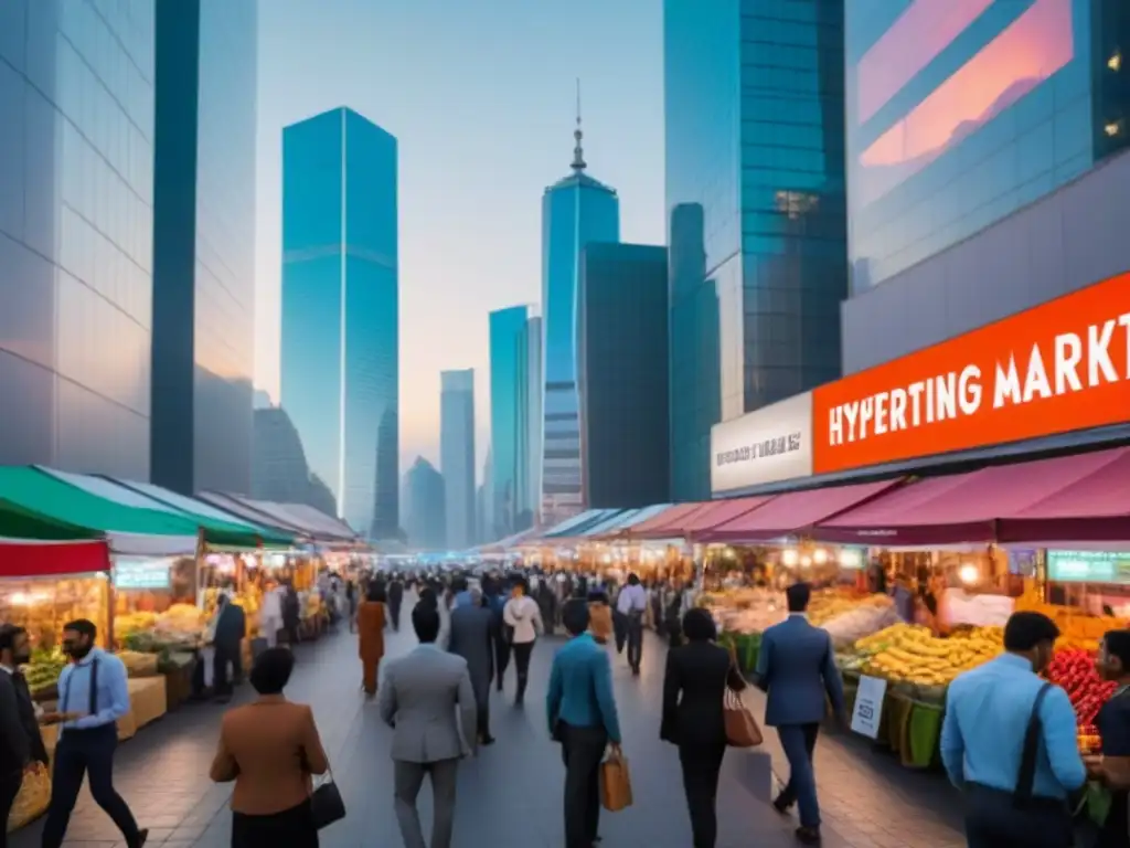 Inversión inmobiliaria en mercado emergente: vibrante escena urbana Inversión inmobiliaria en mercados emergentes: Inversores diversificados discuten oportunidades en una ciudad vibrante y moderna