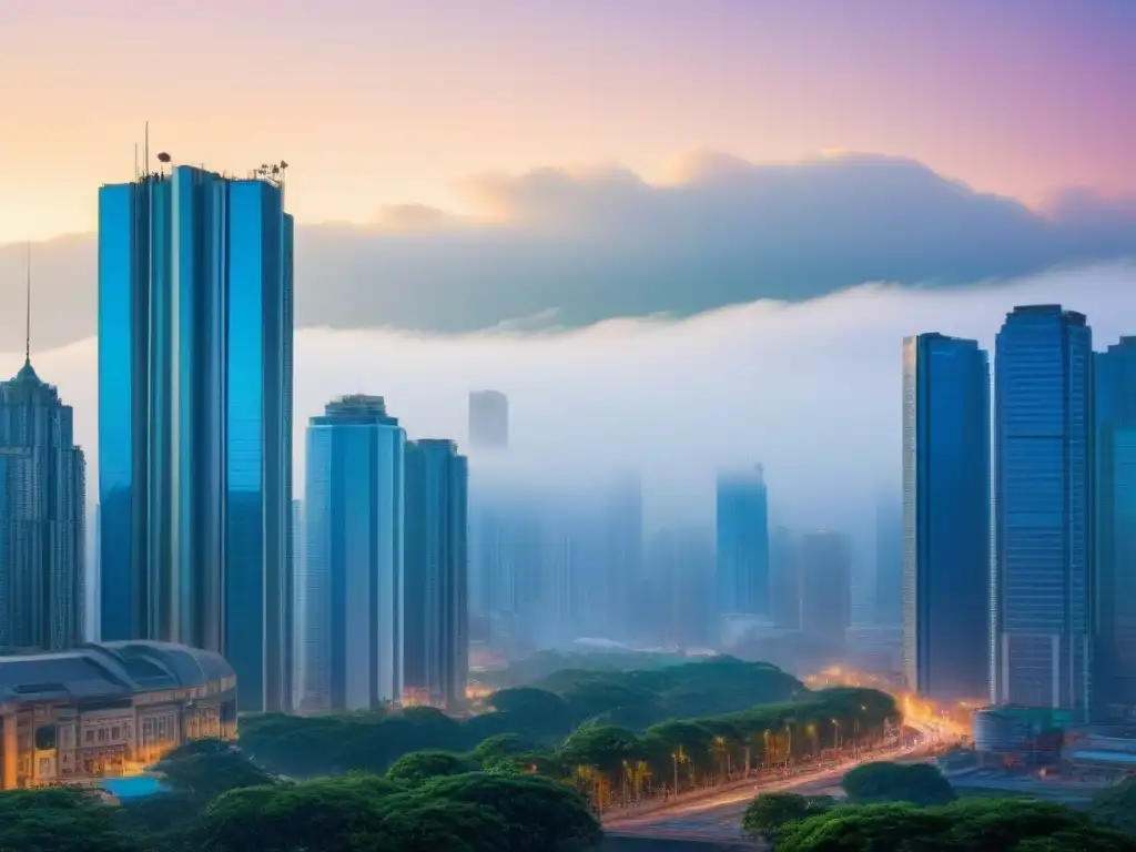 Metrópolis emergente: paisaje urbano vibrante en 8k Inversión inmobiliaria en mercados emergentes: Ciudad vibrante con rascacielos modernos y calles bulliciosas