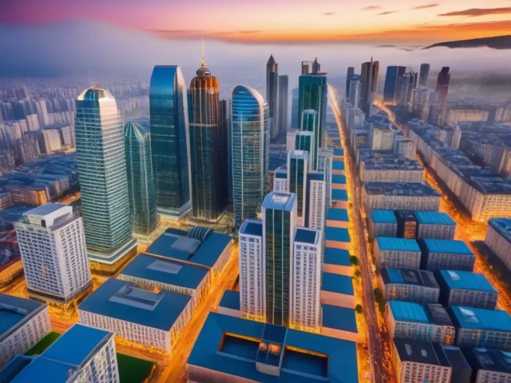 Inversión inmobiliaria en mercado emergente: Ciudad vibrante y moderna Inversión inmobiliaria en mercados emergentes: Ciudad vibrante con rascacielos modernos y arquitectura tradicional, gente diversa y negocios en auge