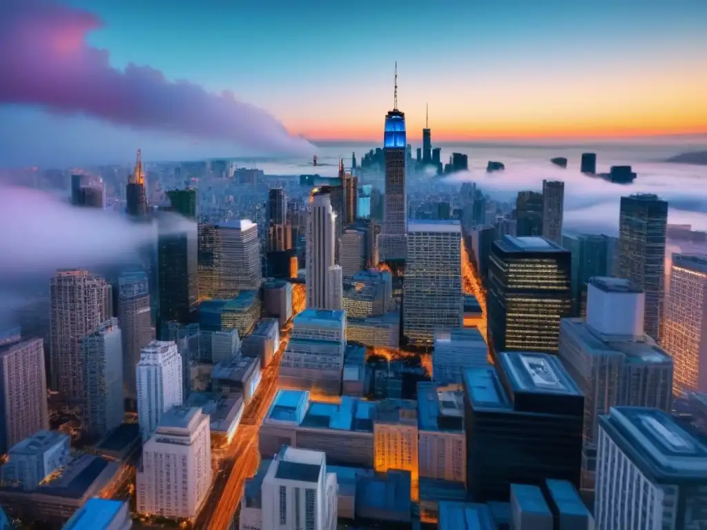 Increíble skyline de ciudad en mercado emergente en 8k Inversión inmobiliaria en mercados emergentes: Horizonte urbano de una ciudad emergente con rascacielos modernos y edificios tradicionales