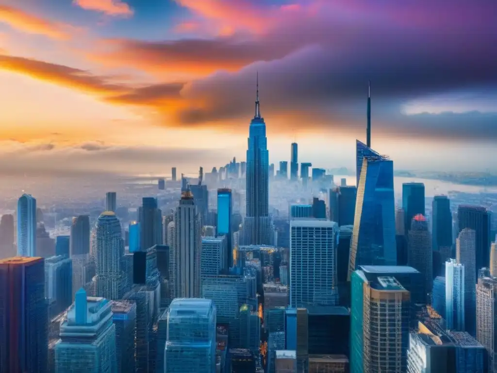 Inversores exitosos en mercado emergente Inversión inmobiliaria en mercados emergentes: Ciudad vibrante con rascacielos modernos y una diversa comunidad de inversionistas en diálogo