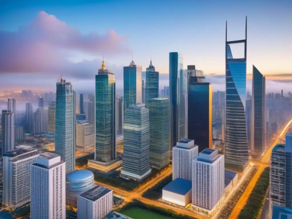 Inversión inmobiliaria: dinamismo y oportunidad en ciudad emergente Inversión inmobiliaria en mercados emergentes: skyline con arquitectura tradicional y modernos rascacielos, profesionales debatiendo estrategias