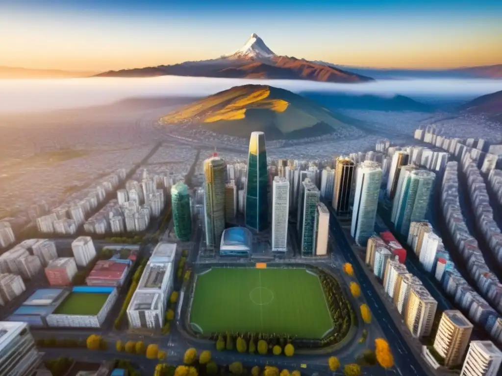 Inversión inmobiliaria en Chile: Atardecer en Santiago, reflejando la moderna arquitectura y el paisaje urbano vibrante