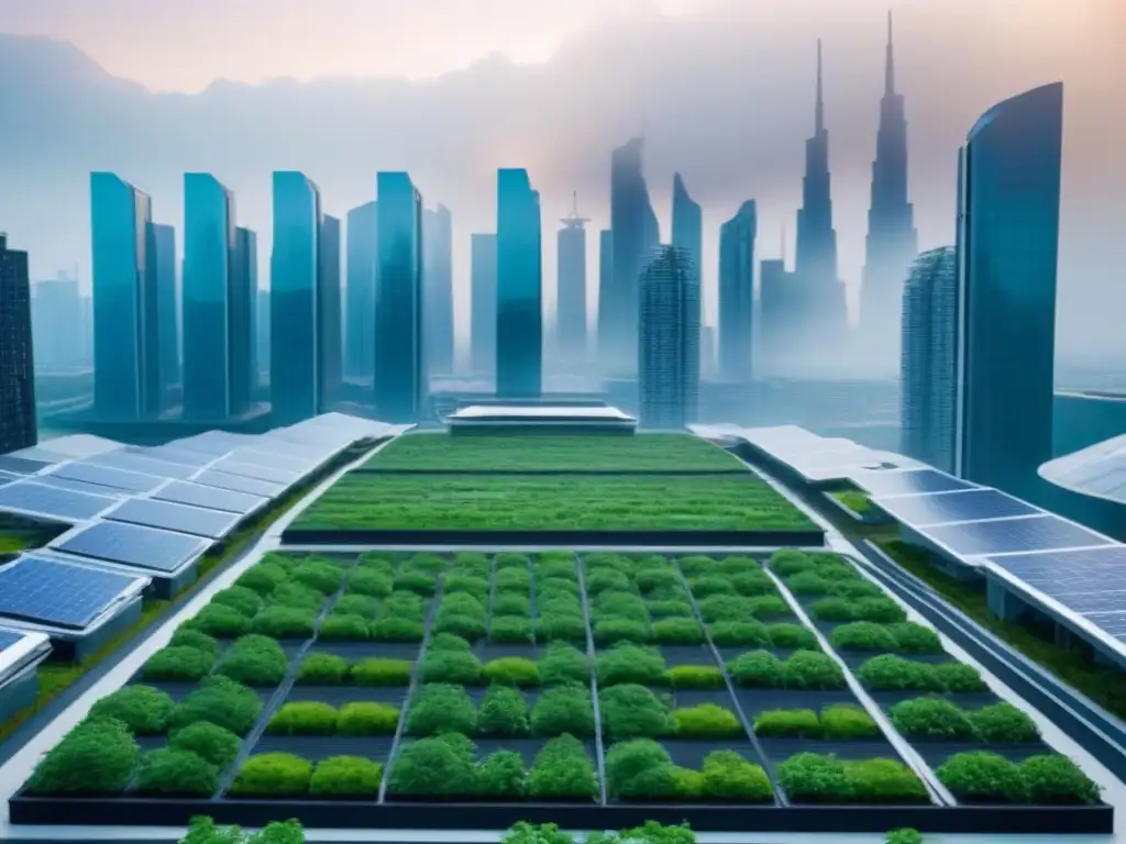 Skyline futurista: arquitectura resiliente postclimática Inversión inmobiliaria postdesastre climático: Ciudad futurista con edificios resilientes tras crisis climática