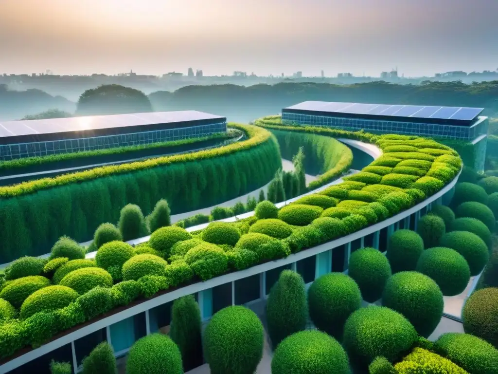 Complejo residencial ecológico futurista en la ciudad Inversión inmobiliaria en proyectos ecológicos: complejo residencial futurista con jardines verdes en azoteas y diseño sostenible innovador