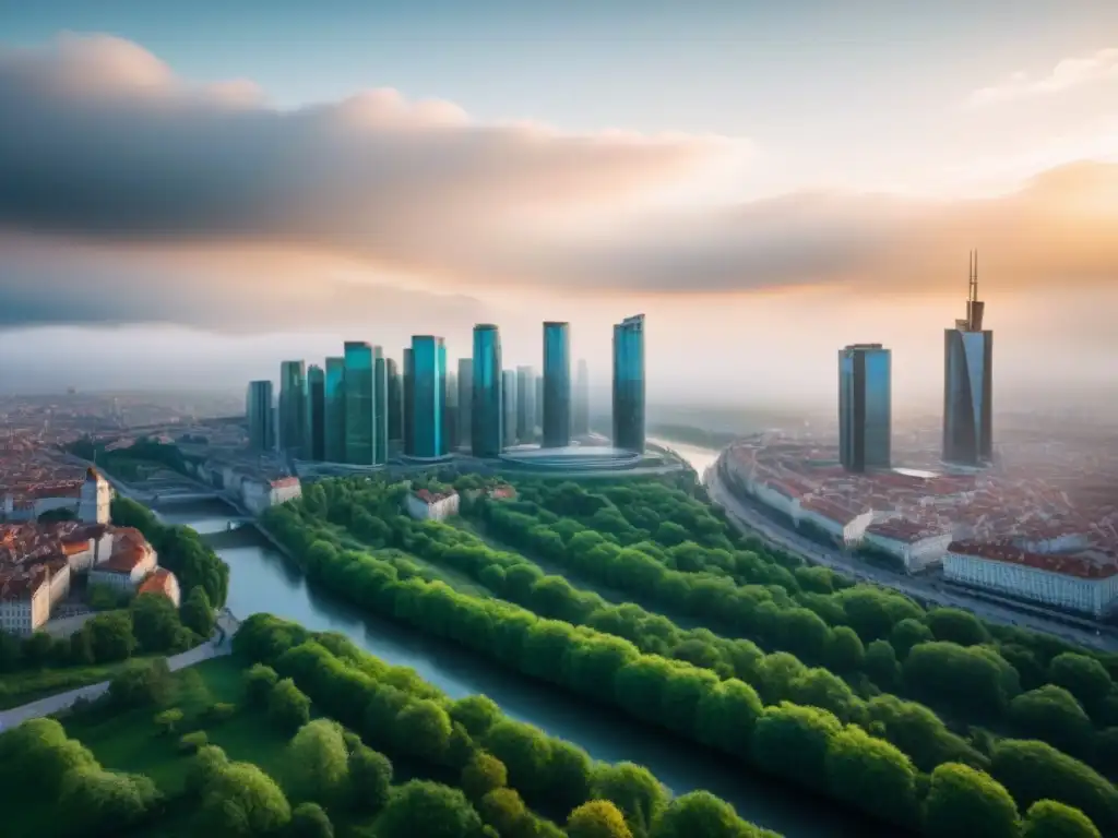 Skyline vibrante: arquitectura histórica y moderna en Europa del Este Inversión inmobiliaria en Europa del Este: Skyline moderno y vibrante con mezcla histórica y contemporánea, reflejando crecimiento y oportunidades