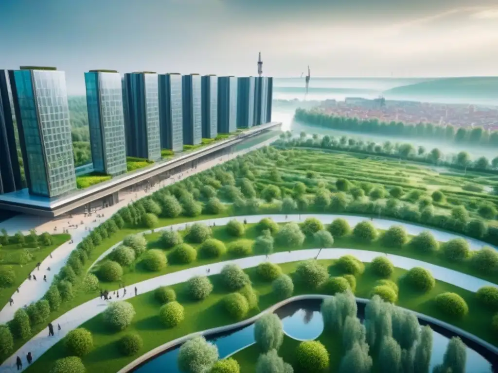 Desarrollo sostenible de vanguardia en Europa del Este Inversión inmobiliaria sostenible en Europa del Este: Una comunidad próspera y ecológica con arquitectura moderna y naturaleza urbana