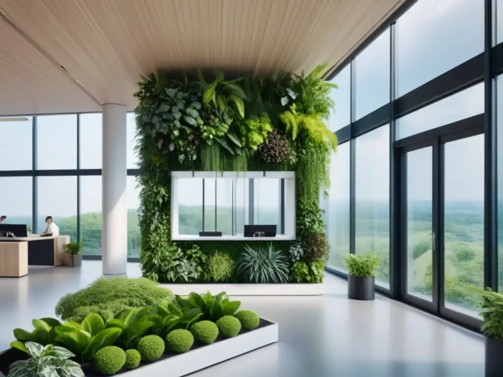 Edificio ecoinnovador: fusión de naturaleza y tecnología en PropTech Inversión inmobiliaria sostenible en PropTech: Edificio moderno con tecnología verde y diseño vanguardista, rodeado de vegetación exuberante