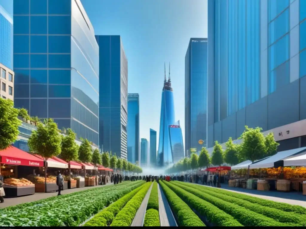 Complejo de rascacielos modernos: arquitectura sostenible innovadora Inversión inmobiliaria sostenible: moderna complejo de rascacielos en ciudad vibrante y sostenible