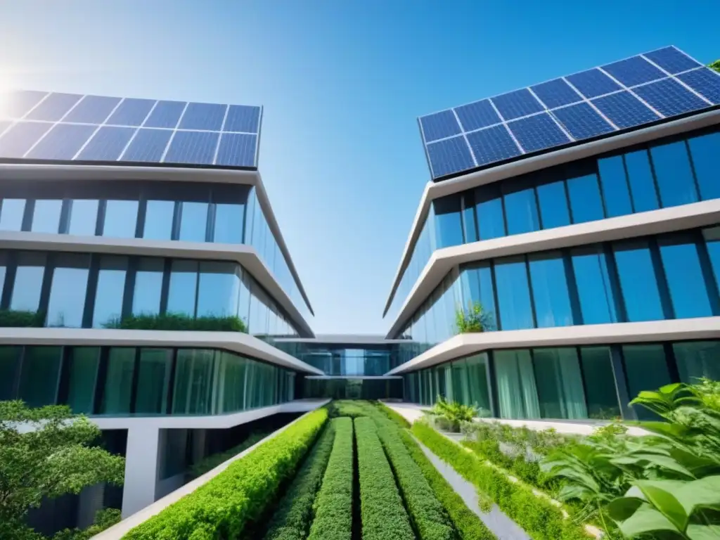 Edificio ecoeficiente: innovación sostenible y naturaleza Inversión inmobiliaria sostenible con paneles solares y diseño ecofriendly para reducir huella de carbono