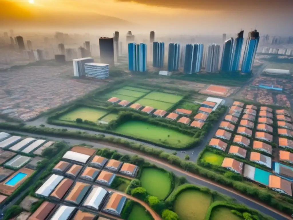 Cityscape vibrante en África Subsahariana: modernidad y tradición en el mercado inmobiliario Inversión inmobiliaria en África Subsahariana: Vista aérea vibrante de una ciudad moderna con diversidad arquitectónica y verdor urbano