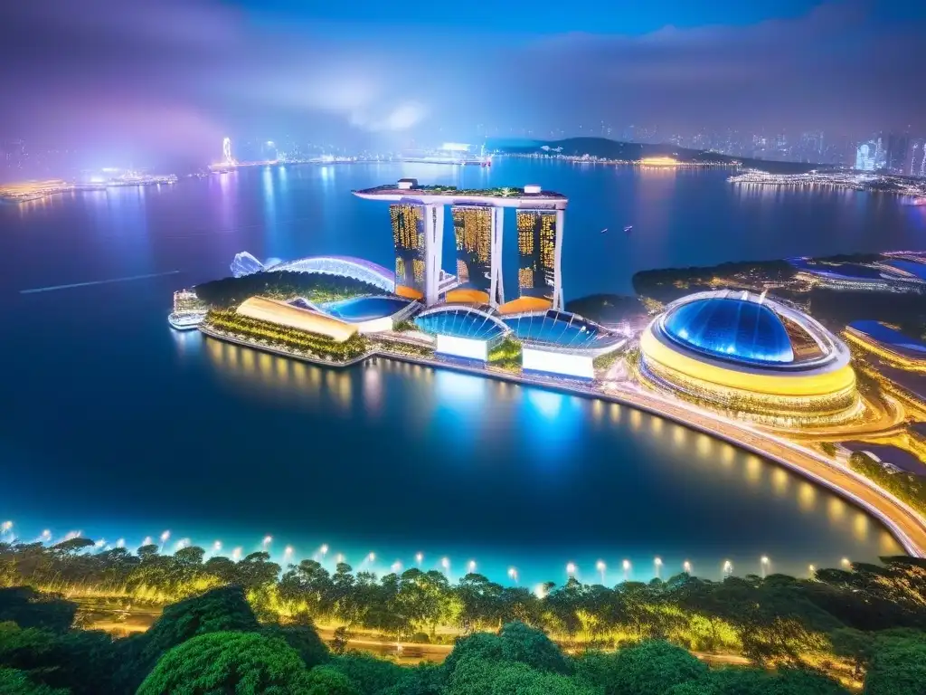 Esplendor nocturno: Singapur, Marina Bay y Gardens by the Bay Inversión inmobiliaria en Sudeste Asiático: Marina Bay Sands, jardines futuristas y luces nocturnas en Singapur