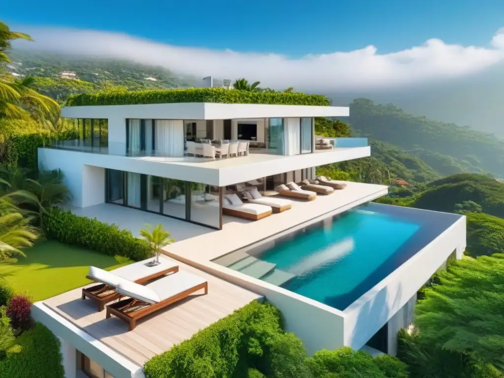 Paraíso de lujo: Villa moderna con piscina y vistas panorámicas Inversión inmobiliaria alquiler vacacional: lujosa villa rodeada de naturaleza con piscina cristalina al sol