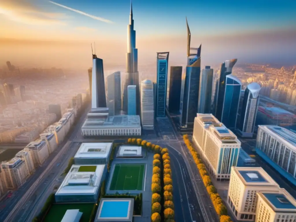 Esplendor urbano: centro de ciudad vibrante y sofisticado Inversión inmobiliaria: vibrante ciudad con rascacielos, calles llenas de lujo y arquitectura moderna
