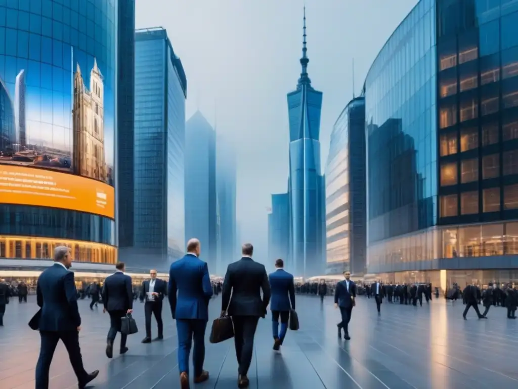 Distrito financiero de Europa del Este: modernidad y prosperidad Inversión inmobiliaria en Europa del Este: vibrante distrito financiero con rascacielos modernos y profesionales ocupados
