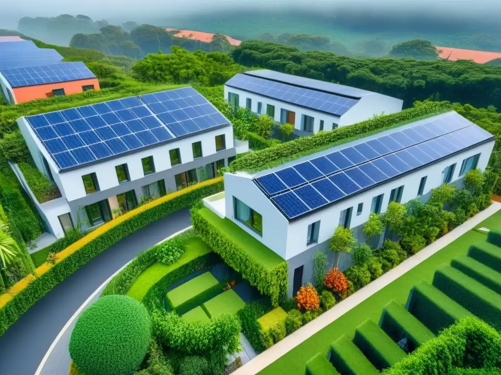 Complejo de viviendas asequibles con diseño innovador y sostenible Inversión inteligente en vivienda asequible: complejo moderno rodeado de vegetación, bajo cielo azul