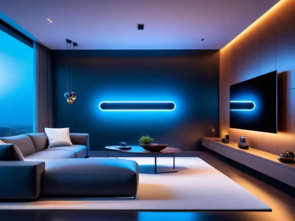 Interior futurista de casa inteligente con tecnología avanzada Inversión en mercado inmobiliario internacional: Interior futurista de casa inteligente con tecnología avanzada y diseño minimalista