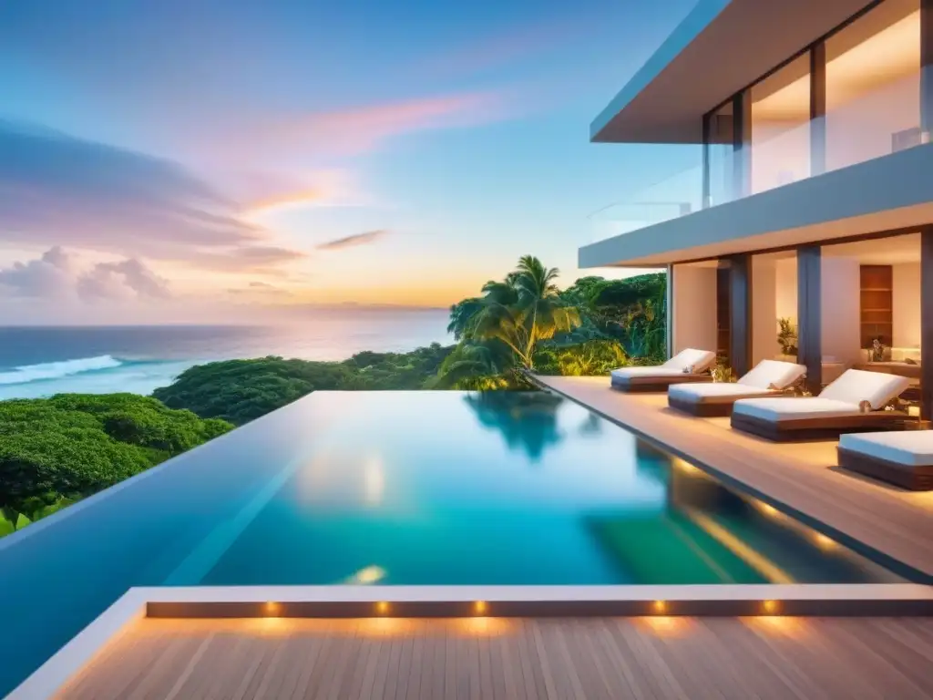 Propiedad de lujo frente al mar: inversión inigualable Inversión en mercado inmobiliario internacional: Residencia de lujo frente al mar en paraíso tropical al atardecer