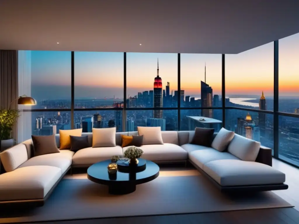 Penthouse de lujo con vista a la ciudad: diseño moderno y exclusivo Inversión en mercado inmobiliario internacional: Penthouse lujoso con vista panorámica de ciudad vibrante al atardecer