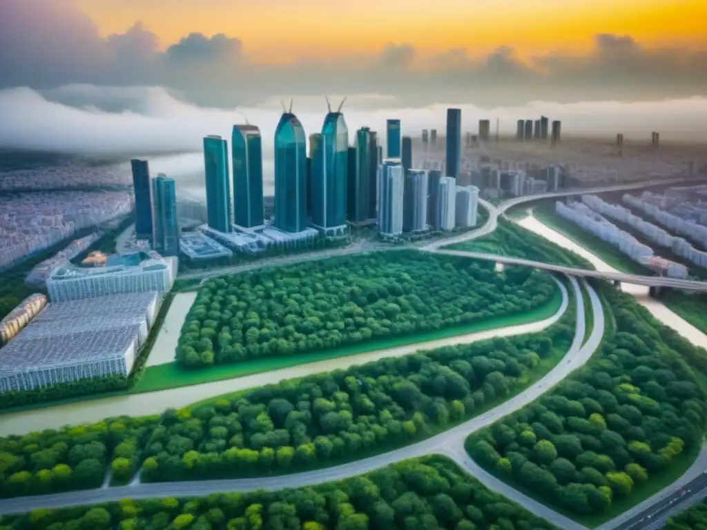 Metrópolis moderna perfecta para inversión multifamiliar Inversión multifamiliar en mercado inmobiliario internacional: Ciudad dinámica con rascacielos, parques verdes y carreteras