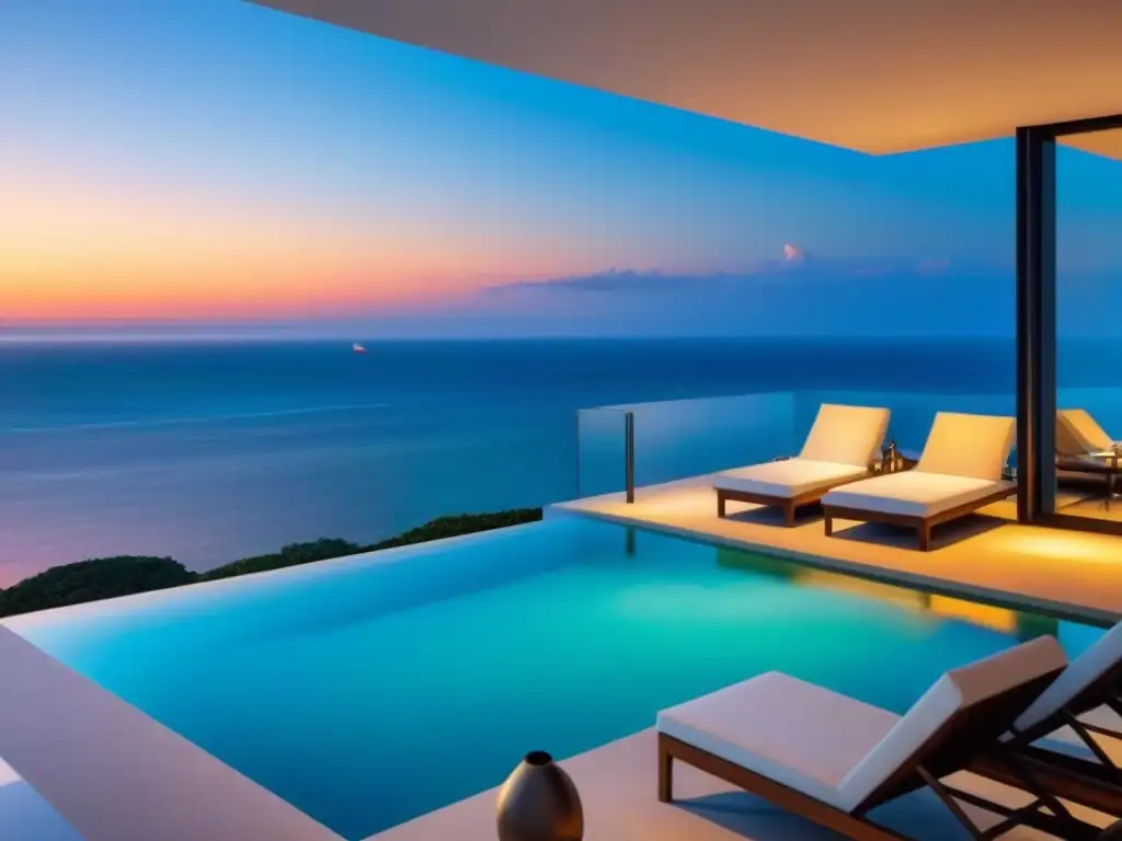 Propiedad vacacional de lujo con vista a la playa Inversión segura en propiedades vacacionales: lujosa propiedad con vista a la playa y piscina infinita al atardecer