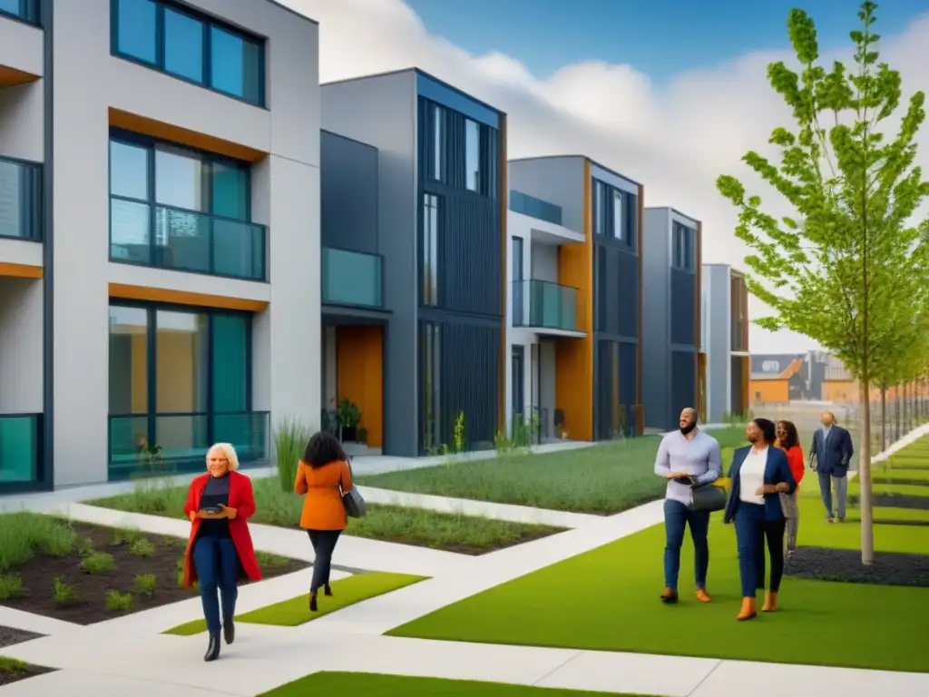 Comunidad vibrante en complejo de vivienda asequible sostenible Inversión en vivienda asequible: comunidad diversa frente a complejo moderno y sostenible