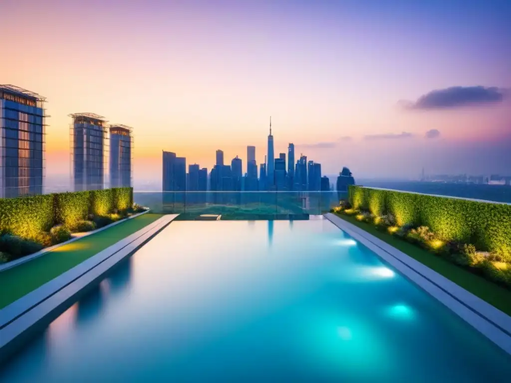 Inversión inmobiliaria: complejo de lujo con vistas al atardecer Inversión en vivienda asequible global: Complejo de apartamentos de lujo con diseño moderno y vistas de la ciudad al atardecer
