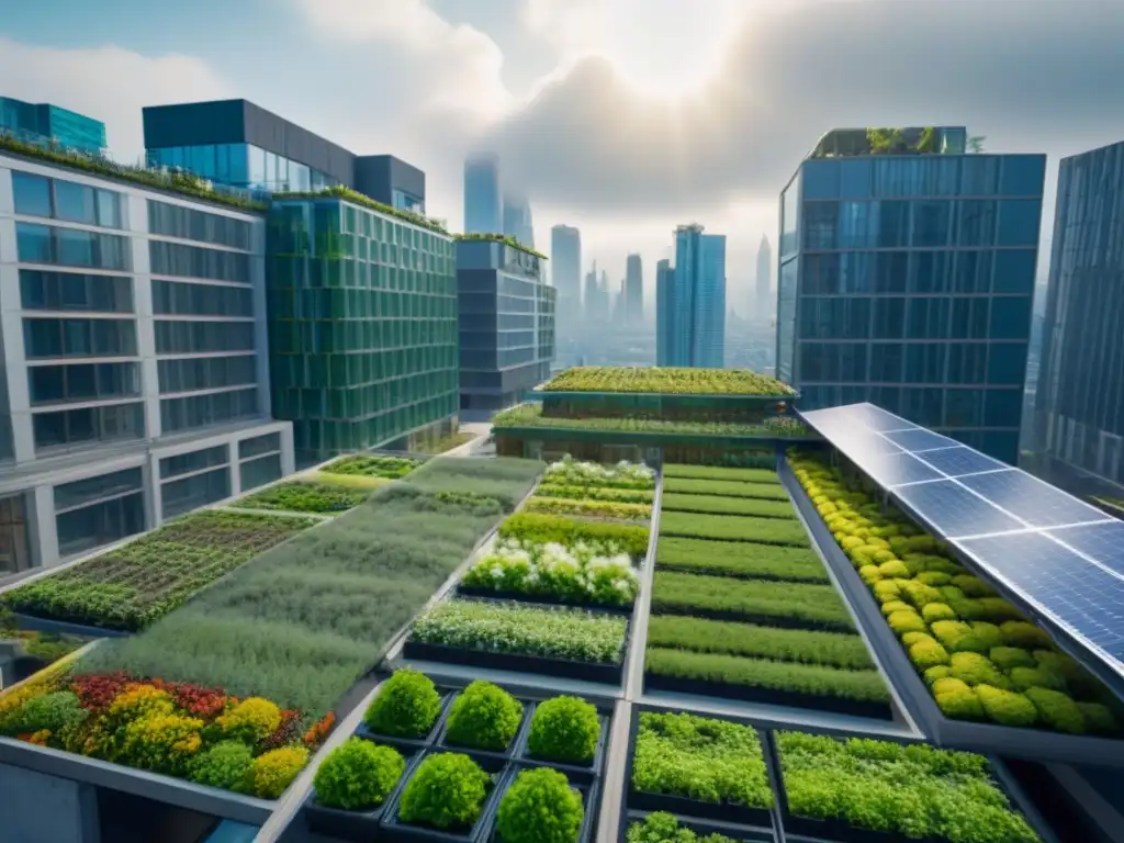 Metrópolis sostenible: edificios verdes en ciudad futurista Inversión en viviendas sostenibles: Ciudad futurista con edificios ecoamigables y activa vida urbana