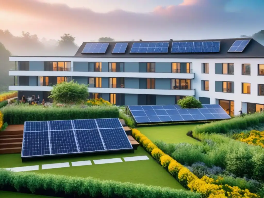 Complejo residencial sostenible: diseño arquitectónico vanguardista Inversión en viviendas sostenibles: Comunidad ecoamigable con diseño arquitectónico vanguardista y paneles solares en el techo