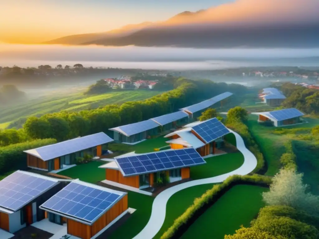 Desarrollo sostenible: hogares ecofriendly en armonía con la naturaleza Inversión en viviendas sostenibles: Desarrollo residencial ecoamigable con paneles solares, jardines verdes y comunidad armoniosa