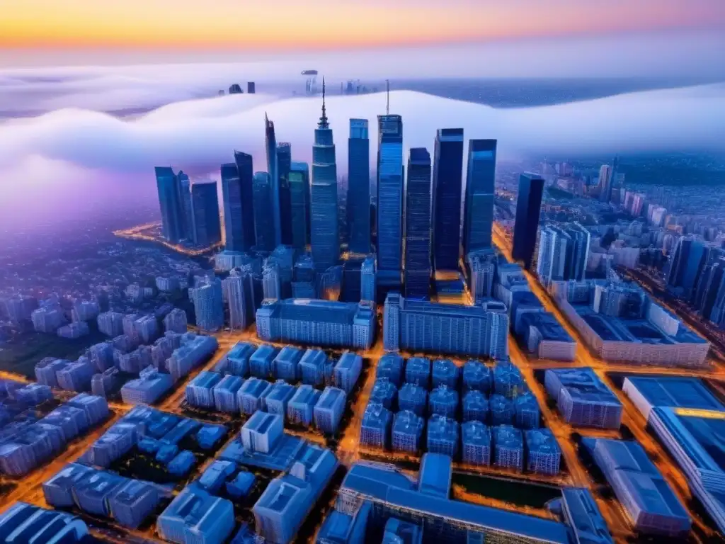 Metrópolis vibrante: oportunidades en bienes raíces comerciales Inversiones en bienes raíces comerciales a largo plazo: Impresionante vista aérea de una ciudad vibrante con rascacielos y edificios modernos