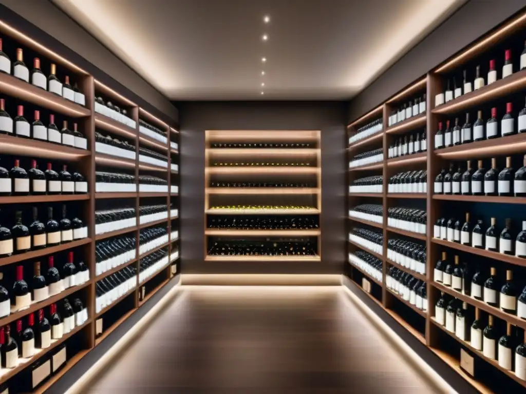 Exclusiva bodega de vinos con diseño moderno y botellas premium Inversiones en bodegas internacionales: Elegante bodega con exclusiva colección de vinos y degustación guiada