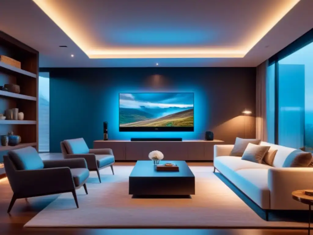 Interior de hogar inteligente moderno con tecnología de vanguardia Inversiones exitosas en casas inteligentes: Hogar inteligente moderno con tecnología de vanguardia integrada en cada rincón