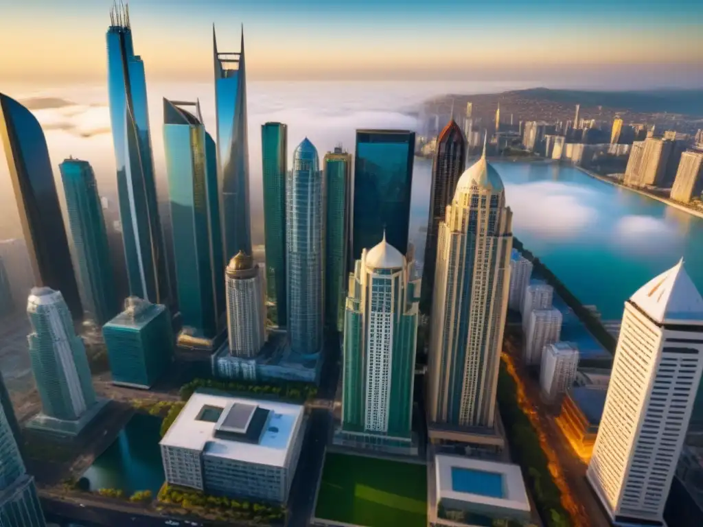 Horizonte urbano: fusión de tradición e innovación en el mercado inmobiliario global Inversiones globales en mercados inmobiliarios: Vista aérea de una ciudad vibrante con rascacielos modernos y arquitectura histórica