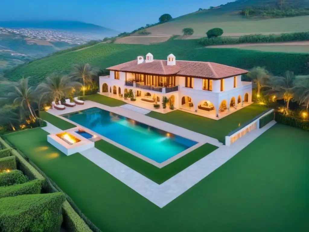 Hacienda de lujo en entorno natural: mezcla de tradición y modernidad Inversiones en haciendas de lujo: Una hacienda de lujo con arquitectura española y elementos modernos, rodeada de exuberante naturaleza y colinas