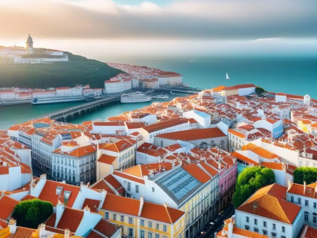 Encanto urbano: Lisboa, Portugal, entre tradición y modernidad Inversiones inmobiliarias en Portugal: Vista aérea de Lisboa con su arquitectura tradicional y moderna, calles bulliciosas y el río Tajo