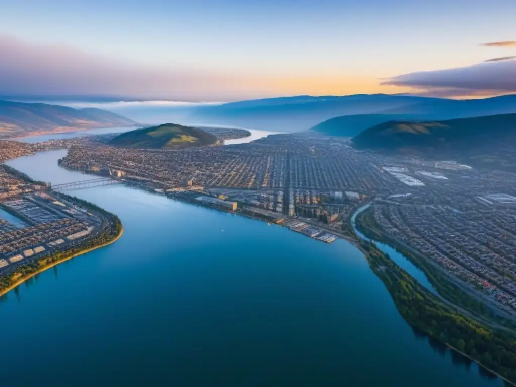 Kelowna, joya urbana y natural en Canadá Inversiones inmobiliarias en Canadá: Vista aérea de Kelowna, ciudad vibrante junto al lago Okanagan y modernos edificios