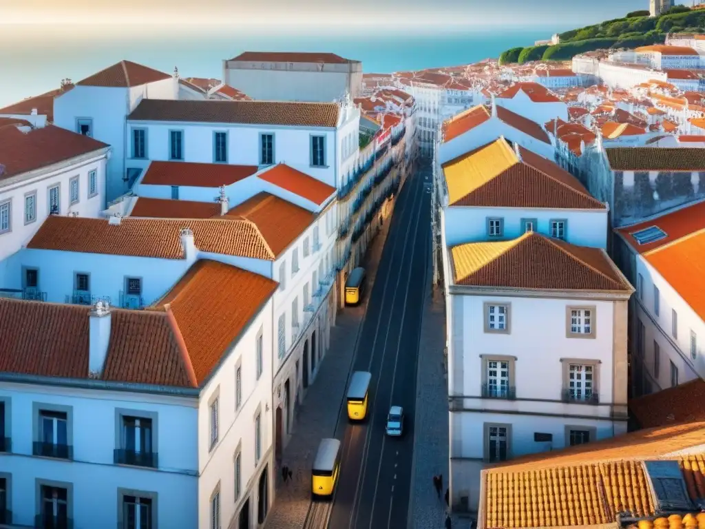 Vibrante Lisboa: Calles coloridas y arquitectura histórica Inversiones inmobiliarias en Portugal: Calles coloridas de Lisboa, con edificios históricos y tranvías amarillos