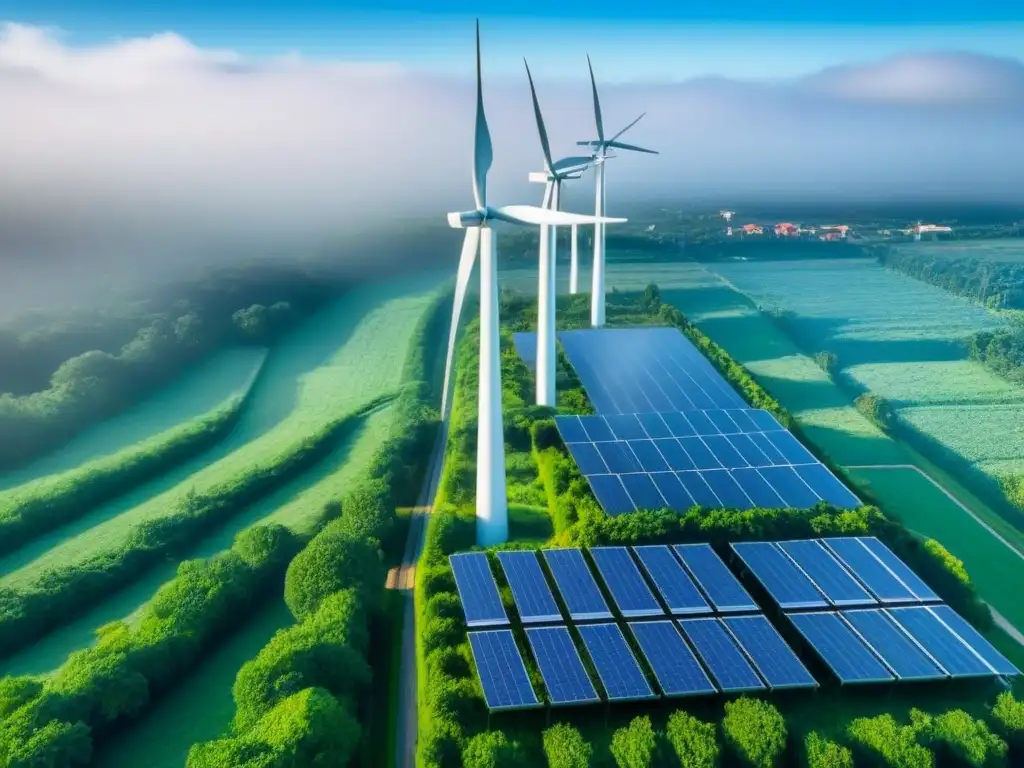 Rascacielos sostenible: arquitectura futurista y diseño ecológico Inversiones inmobiliarias cambio climático: rascacielos sustentable con paneles solares y turbinas eólicas
