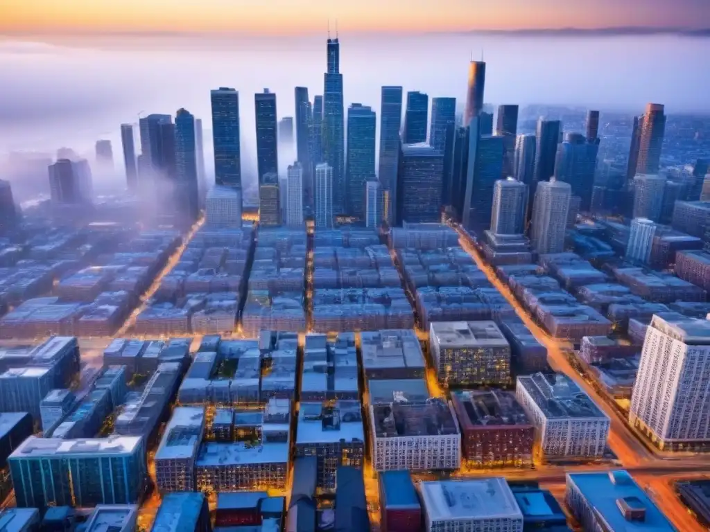 Vibrante metrópolis en América del Norte: inversión inteligente Inversiones inmobiliarias en Norteamérica: una ciudad diversa y vibrante con rascacielos modernos y calles llenas de personas de diferentes etnias