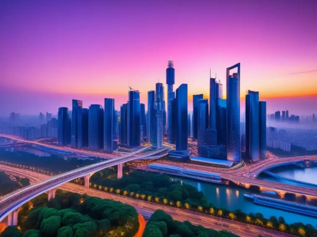 Metrópolis futurista: tecnología y sostenibilidad en armonía Inversiones inmobiliarias en ciudades futuras: una metrópolis futurista llena de rascacielos, tecnología innovadora y diseño urbano sostenible