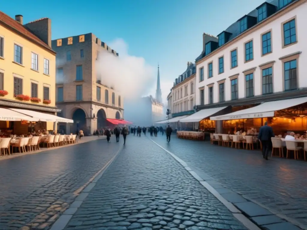 Plaza histórica: fusión de arquitectura antigua y moderna Inversiones inmobiliarias en ciudades históricas: Plaza bulliciosa con arquitectura antigua y moderna, cafés al aire libre, turistas y lugareños