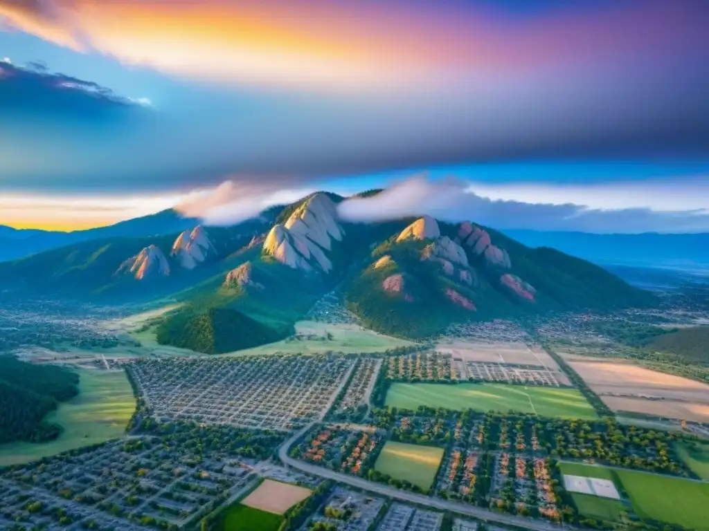 Boulder, Colorado: Ciudad vibrante entre montañas rocosas Inversiones inmobiliarias en Boulder, Colorado: Vista aérea impresionante de la ciudad rodeada por las Montañas Rocosas bajo un cielo azul claro